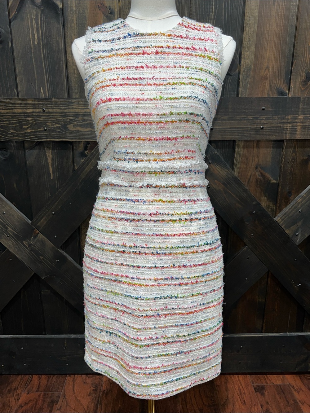 J. Crew Cream Confetti Tweed Sheath Dress‎ 2 Fringe Quiet Luxury Preppy Chic